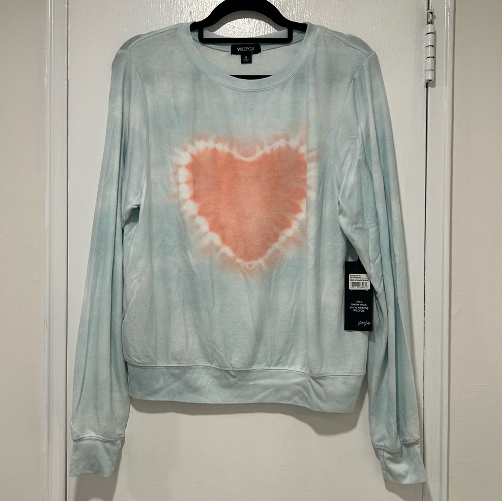 Wildfox - Heartfelt Dye Sweatshirt - Blue & Pink, Medium - NWT